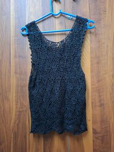 Black Crochet Sleeveless Top