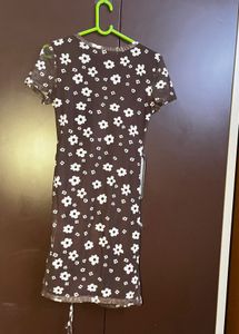 Brown Floral Ruched Mini Dress