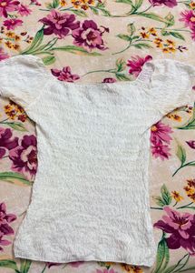 Zara White Textured Off-Shoulder Top