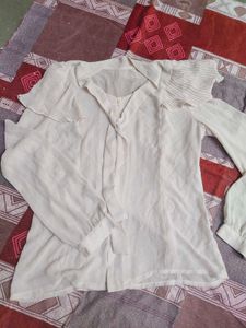 Cream Sheer Button-Up Blouse