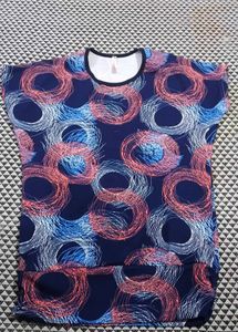 Navy Blue Abstract Swirl Print Top