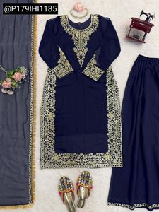 Heavy Work Navy Blue Kurta Set