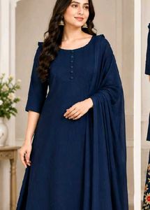 Elegant Navy Blue Kurta Set embroidery