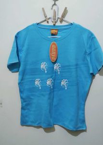 Aanya Blue T-Shirt with Floral Print