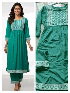 Green Embroidered Kurta Set