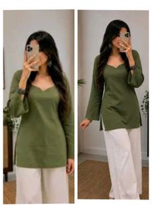 Stylish Short Olive Green Kurta ( New)