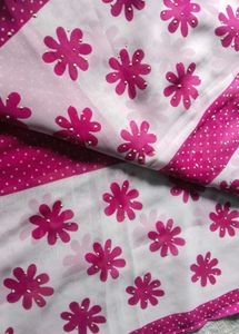 Pink Polka Dot Saree with Floral Border