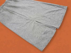 Gray Knit Midi Skirt with Slit