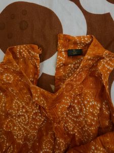 Elegant Orange Printed Kurta Set