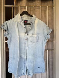 Light Wash Denim Button-Up Shirt