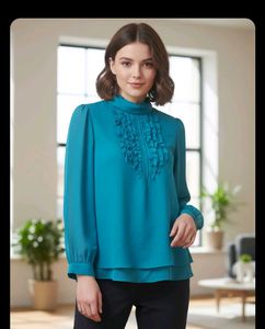 Teal Peter Pan Collar Blouse