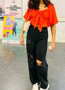 Chic Orange Tie-Front Crop Top