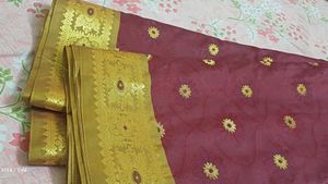 Maroon &amp; Gold Brocade Saree