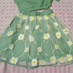 Cute green Daisy Print Two-Piece Set