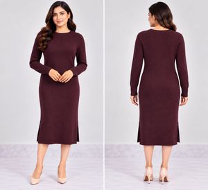 Maroon Knit Midi Dress