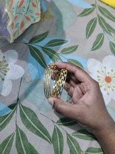 Golden Bangles with Rhinestones😍