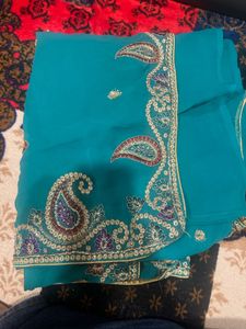 Elegant Turquoise Embellished Saree