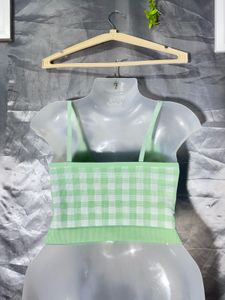 Green Gingham Crop Top