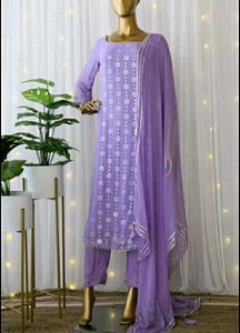Beautiful georgette peach kurta set