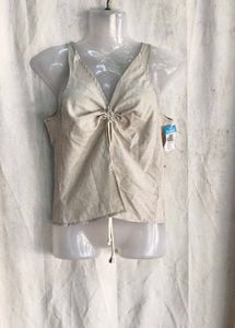 I. Linen Blend V-Neck Tie Front Tank Top