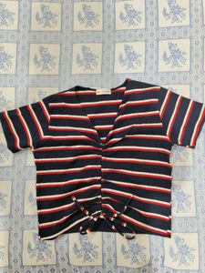 Striped V-Neck Cropped Top