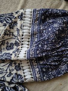 Blue and White Floral Print Top