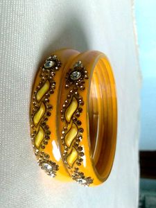 Vibrant Yellow Bangle Set with Embellishments