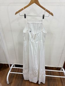 White Lace-detailing Strappy Cotton Maxi Dress