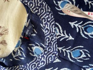 Stylish Navy Blue Peacock Print Kurta