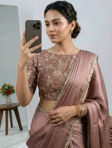 Satin Saree With Mirror Lace Border