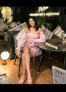Newme asia Pink Gingham Off-Shoulder Ruched Dress
