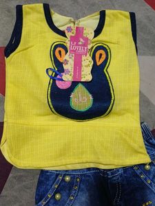 Cute Yellow Top &amp; Denim Shorts Set