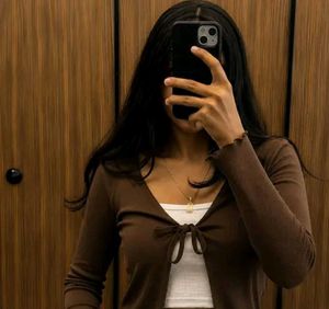 Brown Tie-Front Cardigan Top