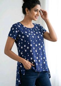 Blue Star Print Casual Top