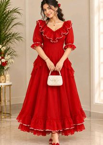 Vibrant Red Ruffled Gown