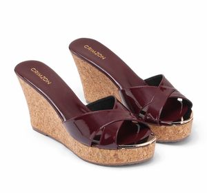 Crimzon Burgundy Patent Wedge Sandals