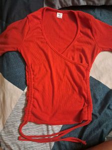 Clay Red Deep Neck Rib Top