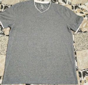 FADED GLORY Grey V-Neck T-Shirt with White Trim