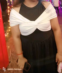 knotted A-line Black &amp; White Dress