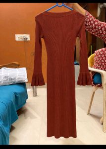 Ribbed Bell Sleeve Midi Dress
