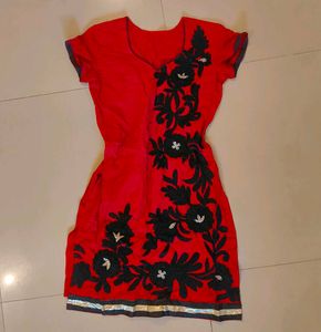 Red Embroidered Kurta