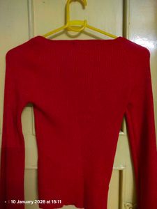 Red Shimmer ribbed Top