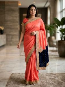 Elegant Peach Saree with Blue Border