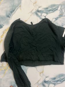 Dark Green Cropped Long Sleeve Top