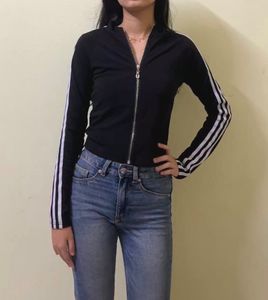 Black Track Jacket with White Stripes