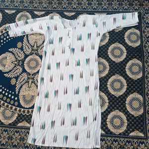 Printed White Long Kurta