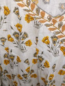 White Kurta with Yellow Floral Print