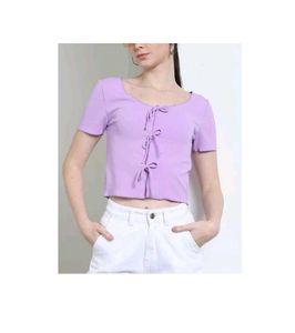 Lavender Tie-Front Crop Top