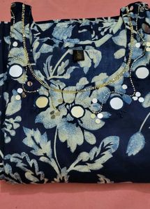 Navy Blue Floral Kurta Set with Dupatta