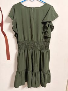 Olive Green Ruffle Sleeve Dress